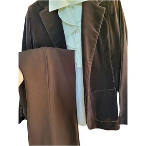 Vintage 70s Jantzen Velvet Blazer Set w/ Ruffle Blouse & High Waist Pants 6-8
